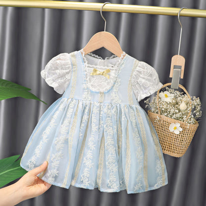 Children''s Summer MeshSummer New Dress Princess Korean Style girl''s Round Neck Skirt
