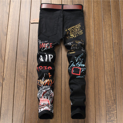 Jeans Slim Graffiti Print Plus Size Trousers Men