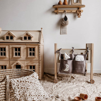 Embroidered Cotton And Linen Baby Bed Baby Carriage Seat Back Door Hanging Bag