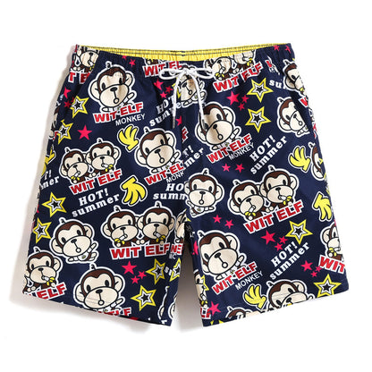 Loose Quick-Drying Printed Straight Striped Blue Summer Beach Casual Shorts