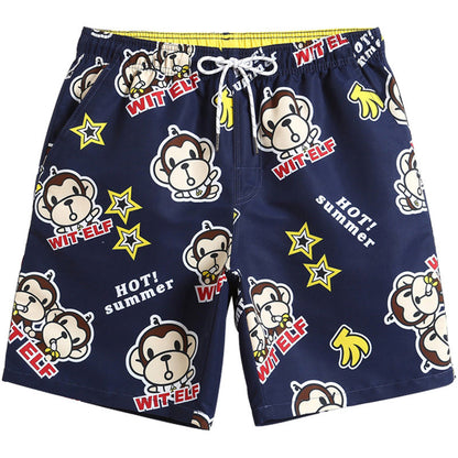 Loose Quick-Drying Printed Straight Striped Blue Summer Beach Casual Shorts