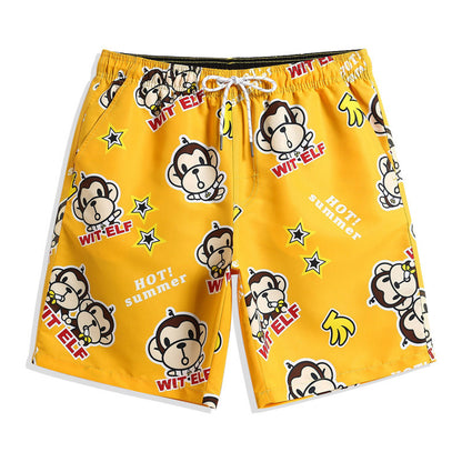 Loose Quick-Drying Printed Straight Striped Blue Summer Beach Casual Shorts