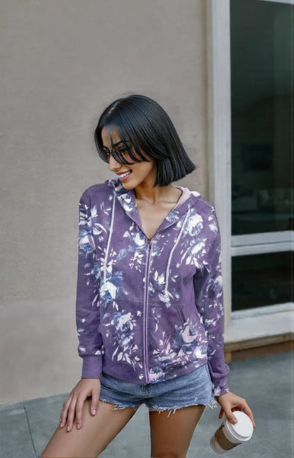 New Products Source Autumn  American Tie-Dye Printed Zipper Hooded Jacket Women WT203S3075