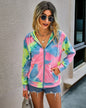 Amazon New Products Source Autumn European and American Tie-Dye Printed Zipper Hooded Jacket Women WT203S3075