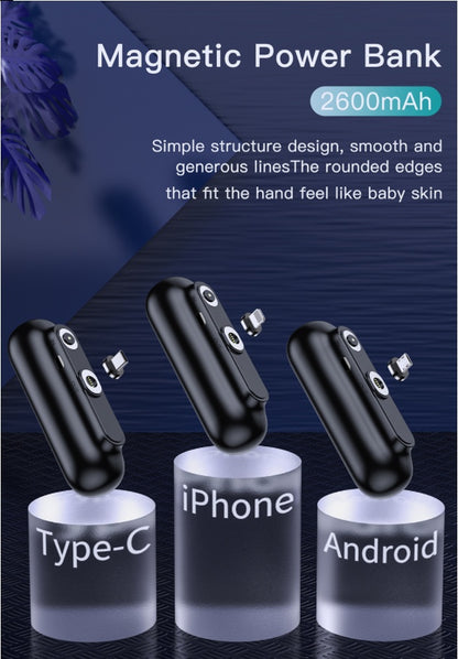 Pocket Portable Magnetic With Plug Capsule Power Bank 2600 Mah Three-In-One Magnetic Mobile Power Customization