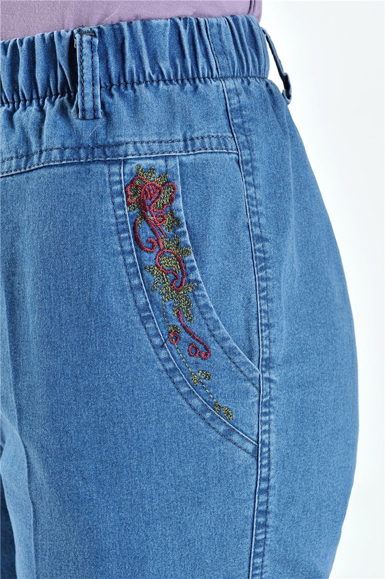 Stretch Thin Pants Elastic Waist Copped Trousers Shorts