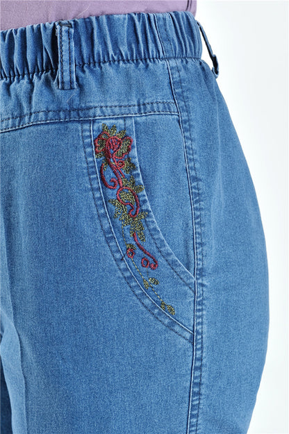 Stretch Thin Pants Elastic Waist Copped Trousers Shorts