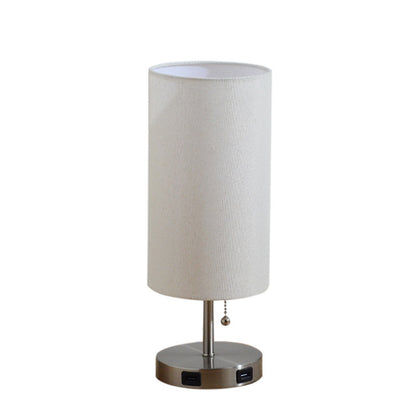 USB Table Lamp Bedside Night Light Solid Wood LED Desk Lamp Bedroom Night Light with Cloth Lampshade
