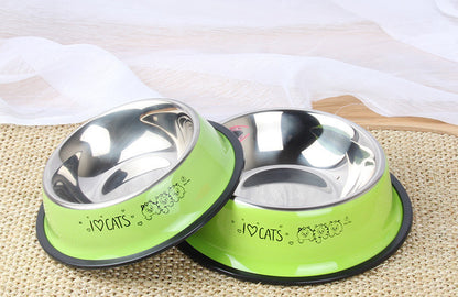 Stainless Steel Pet Dog Bowl Non-Slip Spray Paint Color Single Bowl Dog Food Bowl Cat And Dog Cartoon Printing