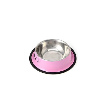 Stainless Steel Pet Dog Bowl Non-Slip Spray Paint Color Single Bowl Dog Food Bowl Cat And Dog Cartoon Printing