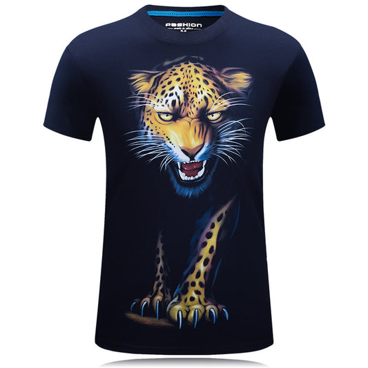 3D Night Leopard Pattern Short-sleeved T-shirt Trend Men's 3D Printing Plus Fat Plus Size T-shirt Half-sleeved