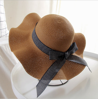 Straw Hat Female Summer Vacation Seaside Sunscreen Bow Korean Sun Hat