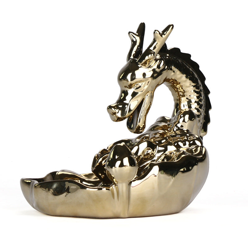 Ceramic Large Smoke Backflow Aromatherapy Burner Matte Golden Carp Hualong Xiangdao Creative Ornaments Sandalwood Burner