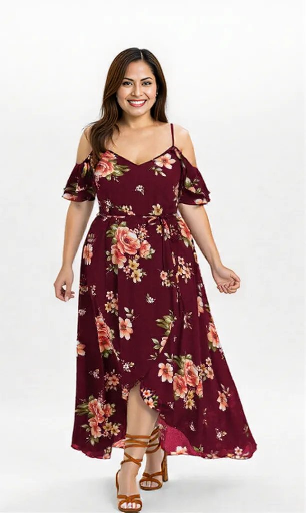 Beautiful Floral Print Women Summer Plus Size Loose Beach Long Dress Skirt
