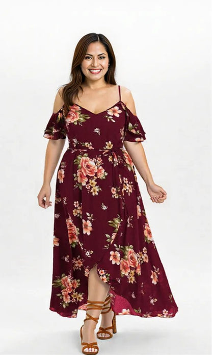Beautiful Floral Print Women Summer Plus Size Loose Beach Long Dress Skirt