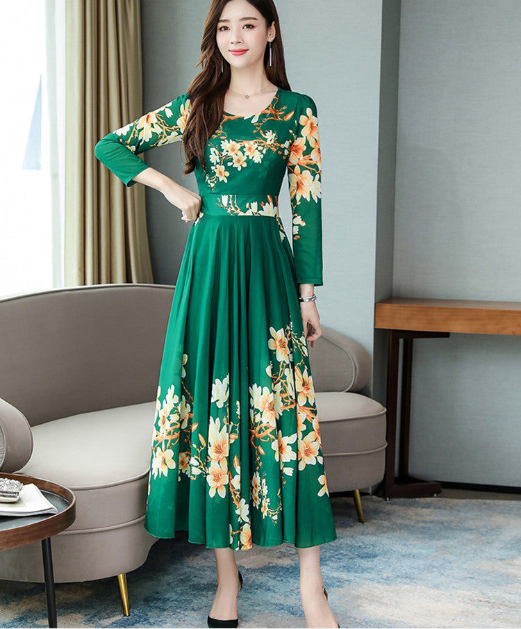 Printed Temperament Plus Size Women's Floral Long Skirt And Large Swing Dress