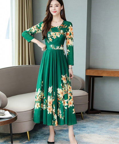 Printed Temperament Plus Size Women's Floral Long Skirt And Large Swing Dress