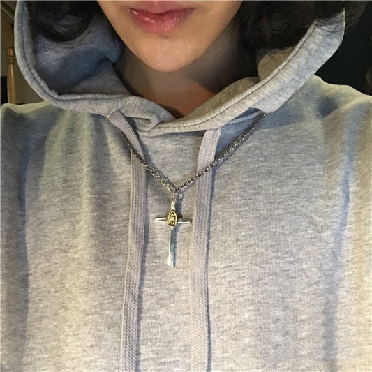 Indian Style Tang Grass Relief Cross Madonna Pendant