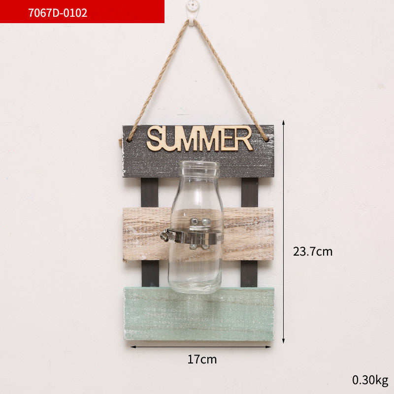 Creative Plant Glass Vase Pastoral Wall Hanging Wooden Flower Arrangement Light Decoration Living Dining Room Glass Vase Wood