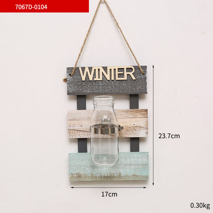 Creative Plant Glass Vase Pastoral Wall Hanging Wooden Flower Arrangement Light Decoration Living Dining Room Glass Vase Wood