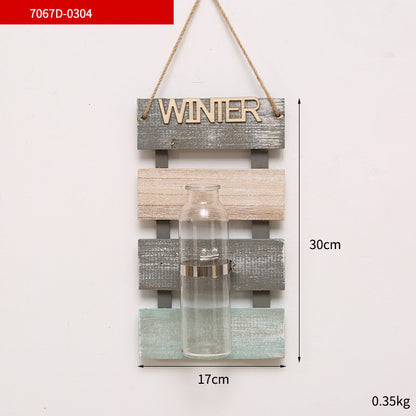 Creative Plant Glass Vase Pastoral Wall Hanging Wooden Flower Arrangement Light Decoration Living Dining Room Glass Vase Wood