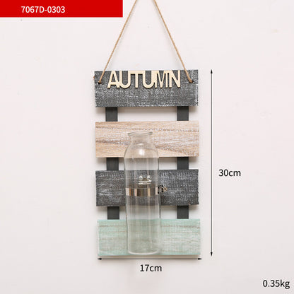 Creative Plant Glass Vase Pastoral Wall Hanging Wooden Flower Arrangement Light Decoration Living Dining Room Glass Vase Wood