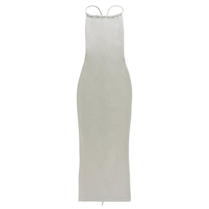 European And American Foreign Trade Women'S Clothing Kh21043 Bright Silk Sexy Halter Hot Girl Suspenders Straps Hanging Neck Bag Hip Dress Women
