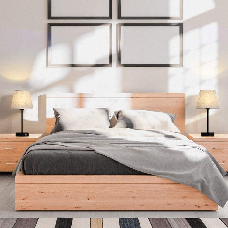 Bedside Lamp Bedroom Warm Hotel Guest Room Study Decoration Wrought Iron Cloth Cover With USB Charging Function Bedside Table Lamp