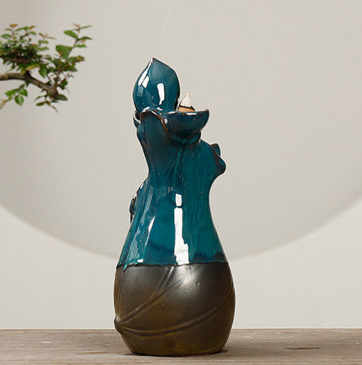 Ceramic Ornamental Smoke Backflow Aromatherapy Furnace Creative Green Lotus And Lotus Dance Incense Crafts