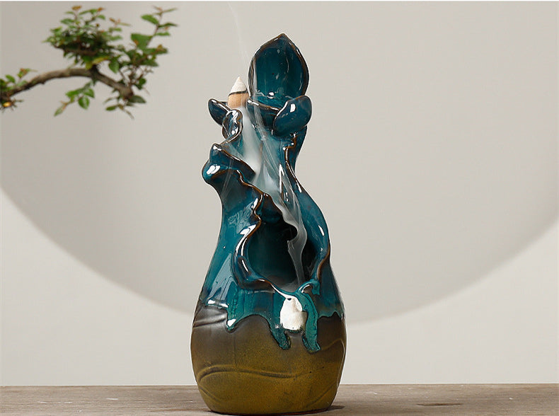 Ceramic Ornamental Smoke Backflow Aromatherapy Furnace Creative Green Lotus And Lotus Dance Incense Crafts