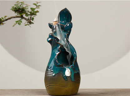 Ceramic Ornamental Smoke Backflow Aromatherapy Furnace Creative Green Lotus And Lotus Dance Incense Crafts
