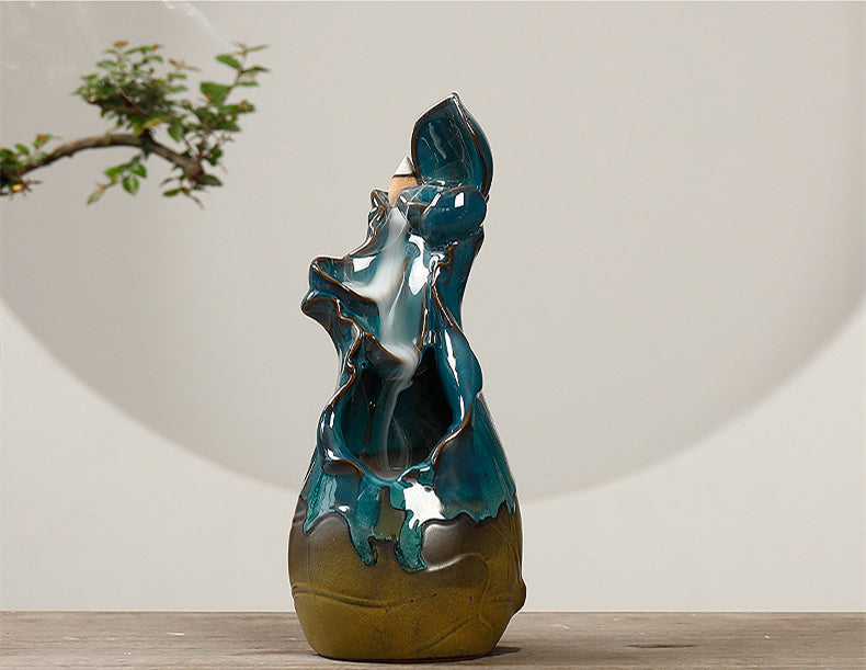 Ceramic Ornamental Smoke Backflow Aromatherapy Furnace Creative Green Lotus And Lotus Dance Incense Crafts