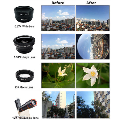 Compatible with Apple, Seven-In-One 12X Telephoto Telescope Tripod Mobile Phone U-Shaped Clip Wide-Angle Macro Fisheye Mobile Phone Lens Set