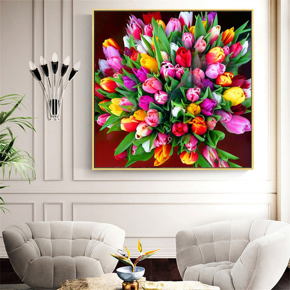 Huacan Full Square   Round Diamond Painting 5D Tulip Diy Diamond Embroidery Mosaic Flower Craft Home Decor