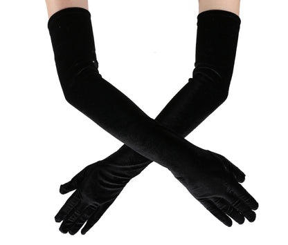 Black Velvet Long Warm Velvet Gloves