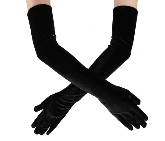 Black Velvet Long Warm Velvet Gloves