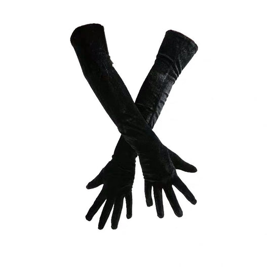 Black Velvet Long Warm Velvet Gloves