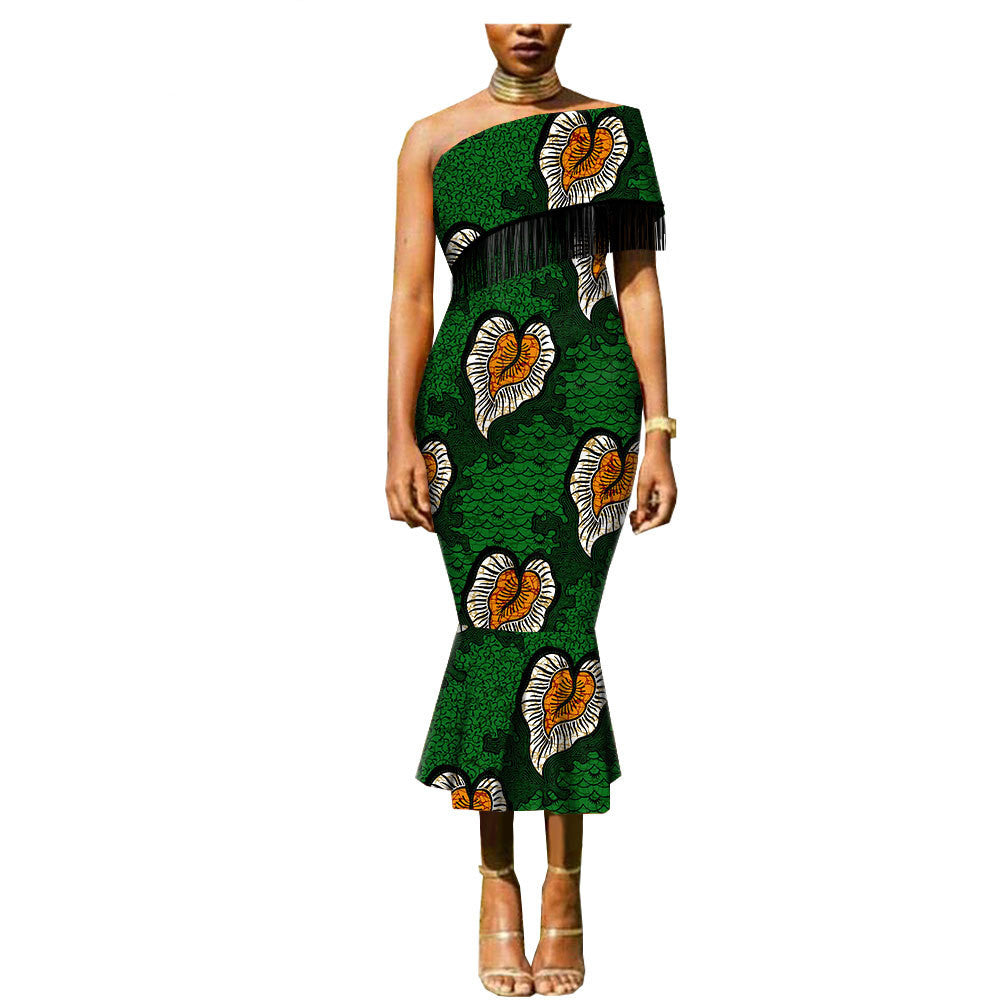 Explosive African Ethnic Double-Sided Printing Batik Cotton Tassel Plus Size Dress