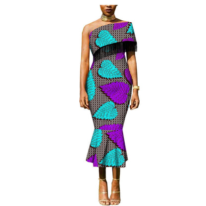Explosive African Ethnic Double-Sided Printing Batik Cotton Tassel Plus Size Dress