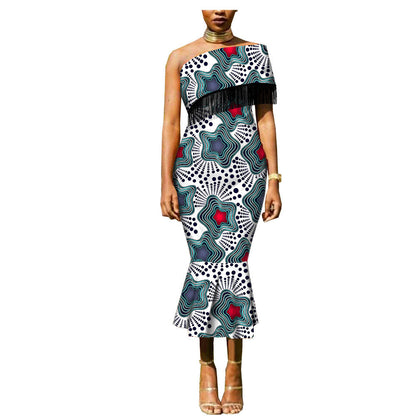Explosive African Ethnic Double-Sided Printing Batik Cotton Tassel Plus Size Dress