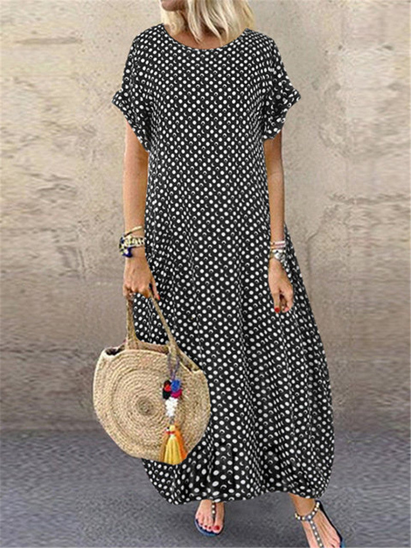 Polka Dot Print Short Sleeve Plus Size Dress