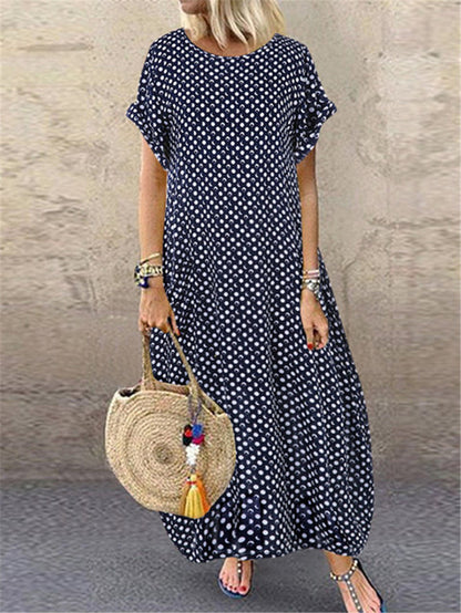Polka Dot Print Short Sleeve Plus Size Dress