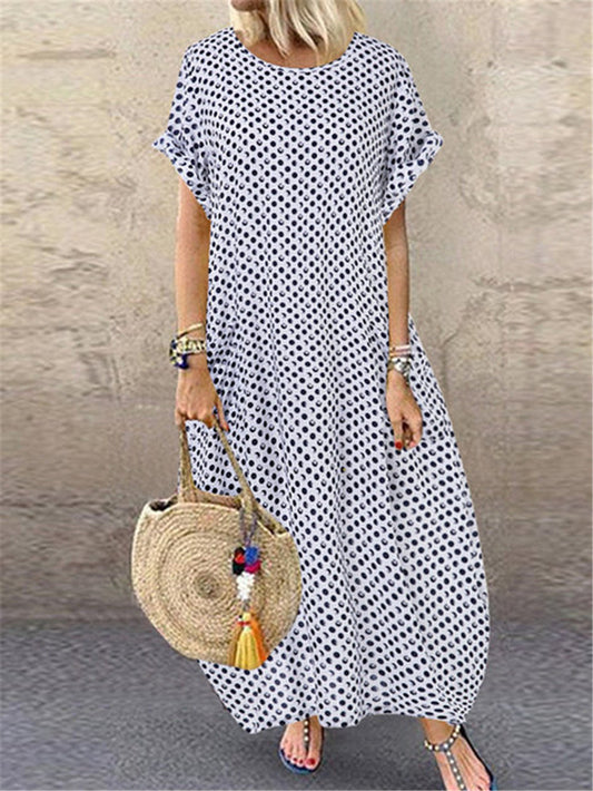 Polka Dot Print Short Sleeve Plus Size Dress
