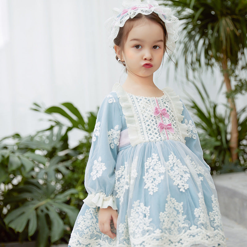 Long-Sleeved Dress, Lace And Crocheted Girl'S Princess Dress, Spanish Style Embroidered Children'S Dress