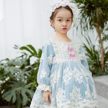 Long-Sleeved Dress, Lace And Crocheted Girl'S Princess Dress, Spanish Style Embroidered Children'S Dress
