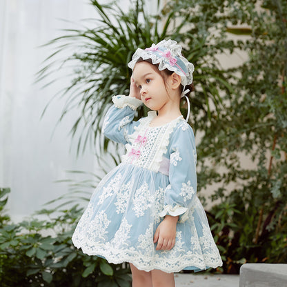 Long-Sleeved Dress, Lace And Crocheted Girl'S Princess Dress, Spanish Style Embroidered Children'S Dress