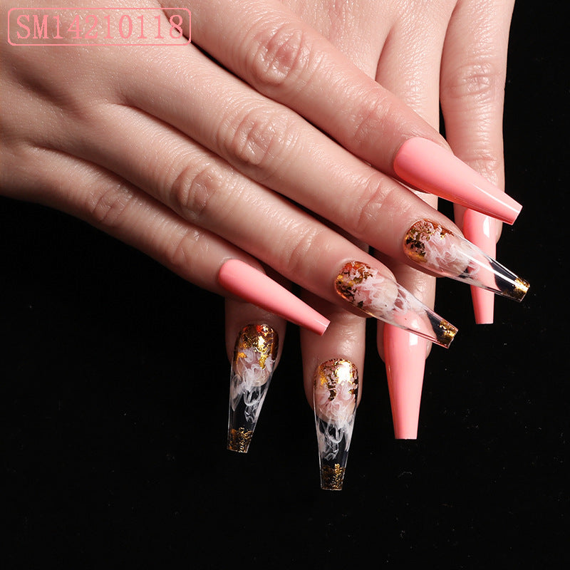 Artistic Pink Smoke Pattern Fake Nail Patch, Long Coffin Type A European And American Ballet Type A Boxed
