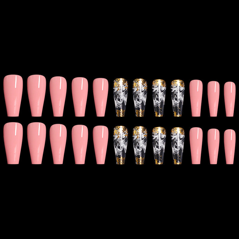 Artistic Pink Smoke Pattern Fake Nail Patch, Long Coffin Type A European And American Ballet Type A Boxed