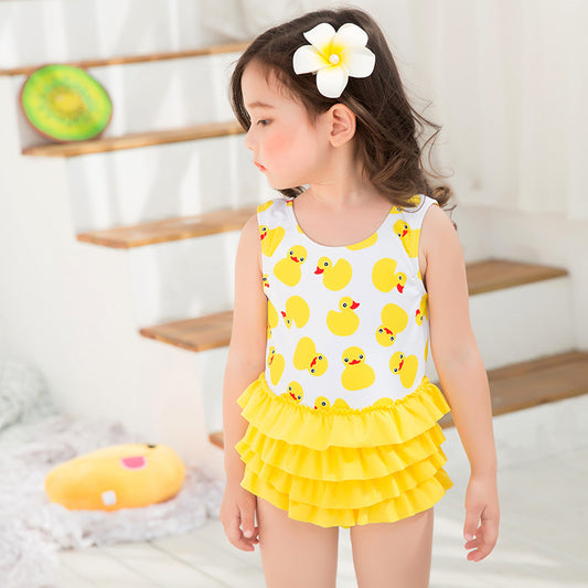 Swimsuit New Children'S Swimsuit Duckling Girl'S One-Piece Swimsuit Cartoon Printed Baby Girl