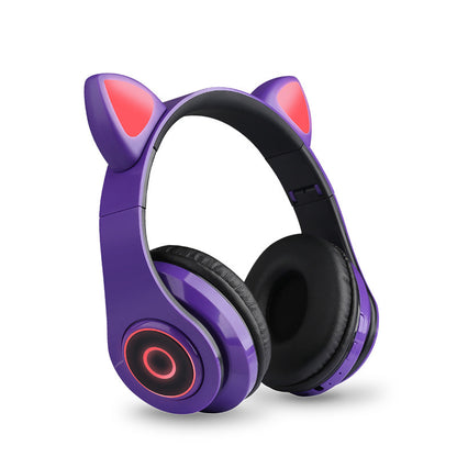 Cartoon Cat Ears 5.0 Bluetooth Headset Luminous Foldable Card Music